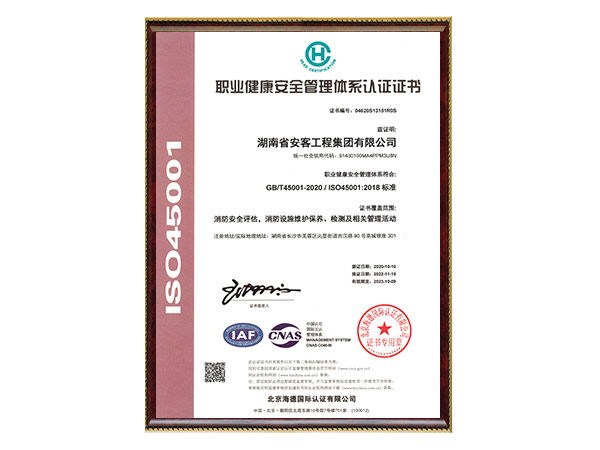 職業(yè)健康安全管理體系認(rèn)證證書(shū)2022